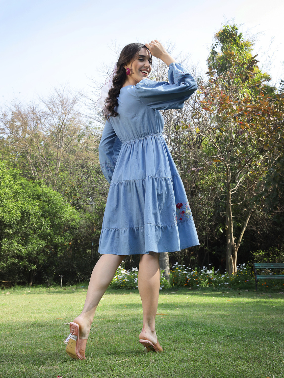 Image of Stylum Women Fit and Flare Blue Knee Length Dress