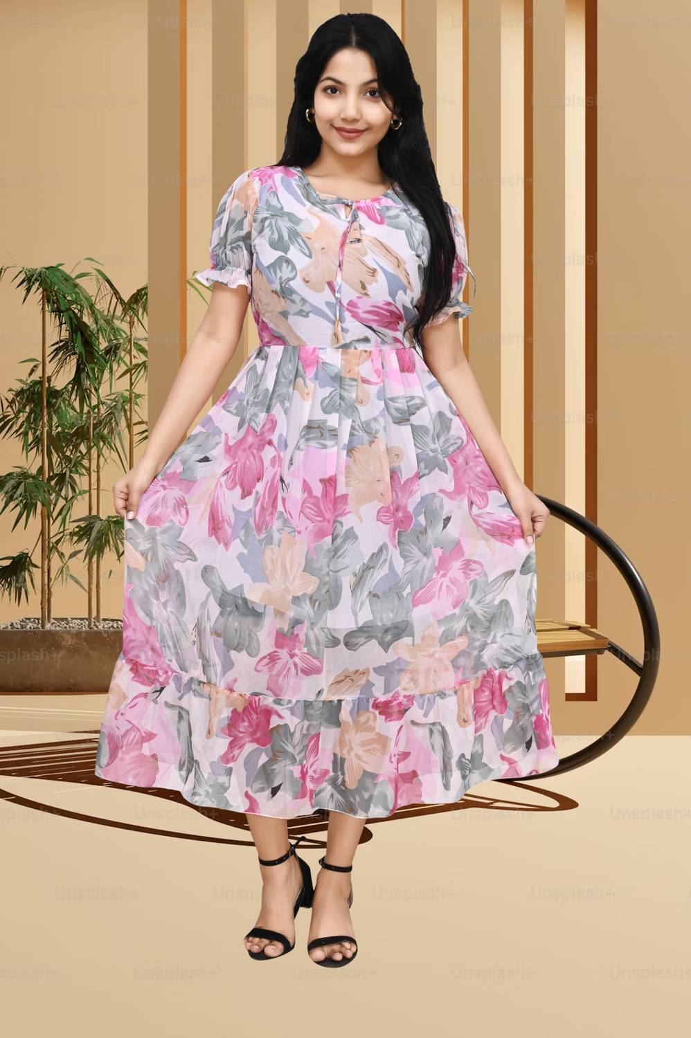 AMORE CREATION Women A-line Multicolor Midi/Calf Length Dress