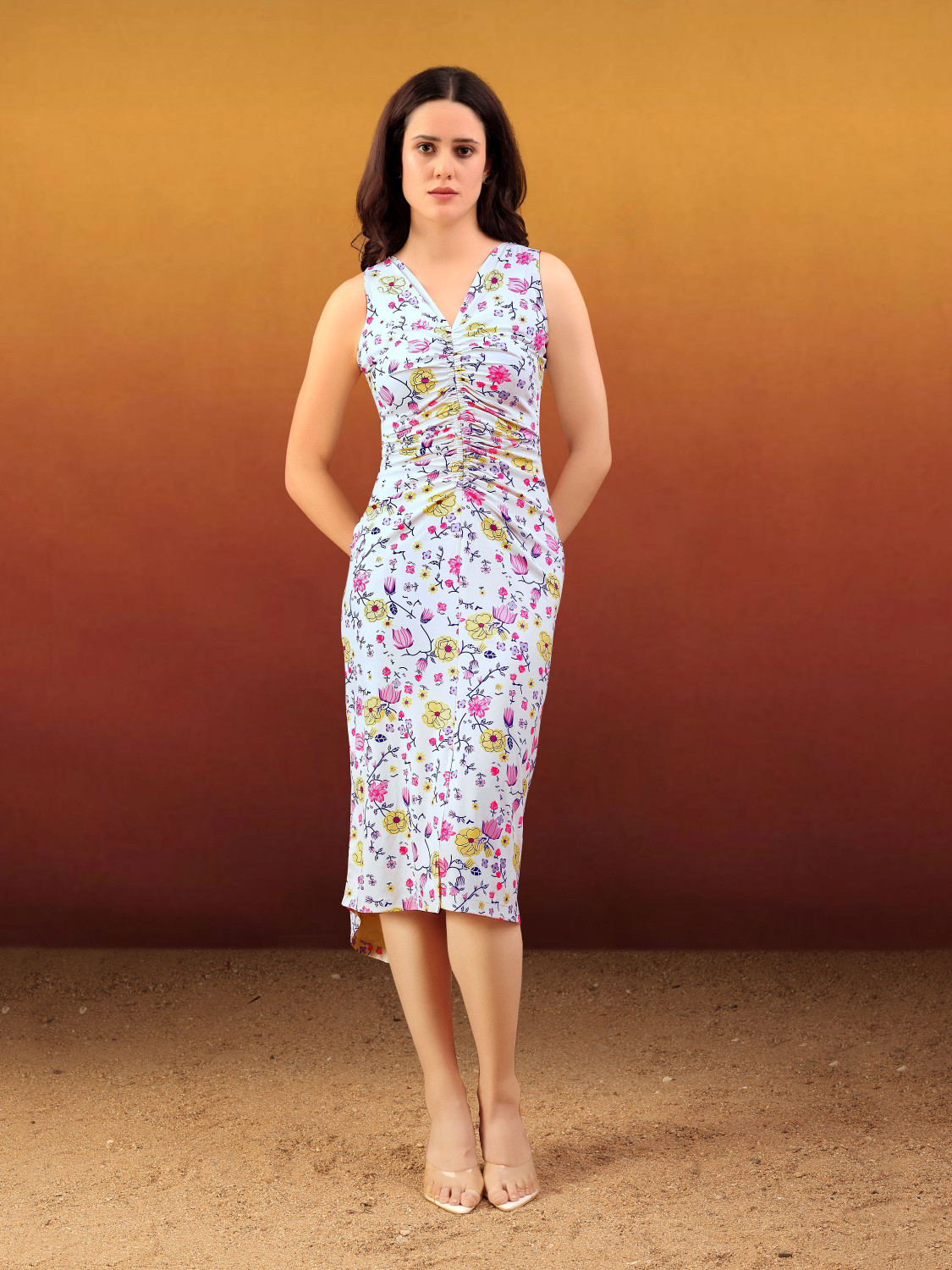 Image of PURVAJA Women A-line Multicolor Knee Length Dress