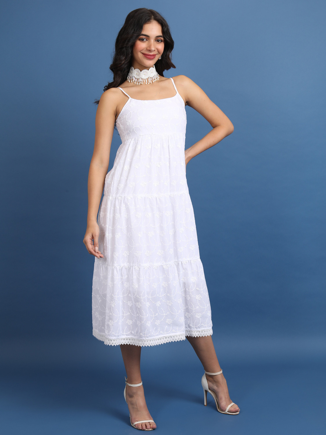 Image of KETCH Women Fit and Flare White Midi /Calf Length Dress