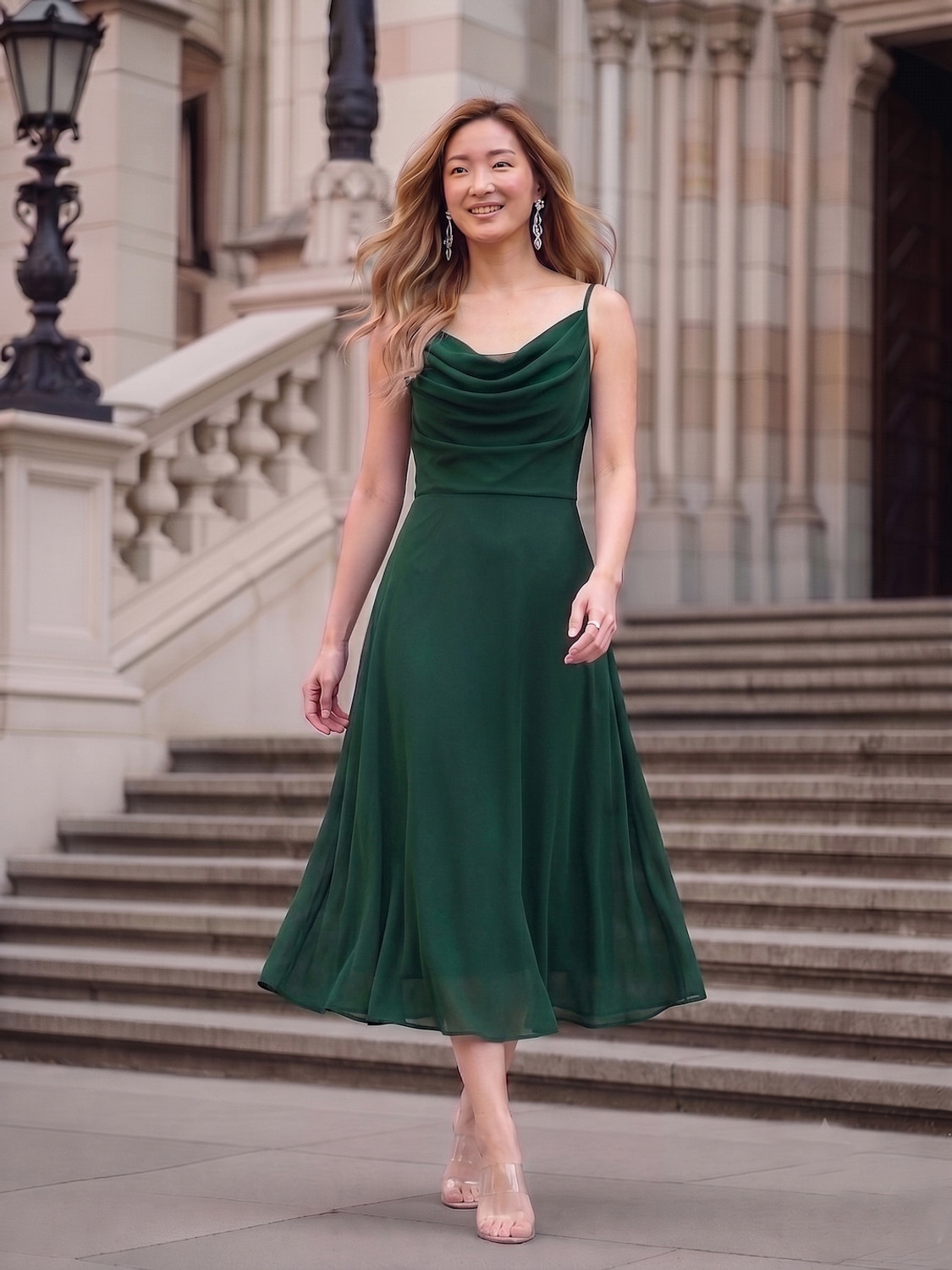 Image of AAYU Women Fit and Flare Green Midi /Calf Length Dress