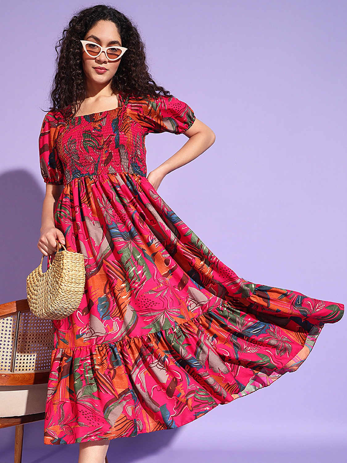 Image of starword Women Fit and Flare Pink Below Knee Dress