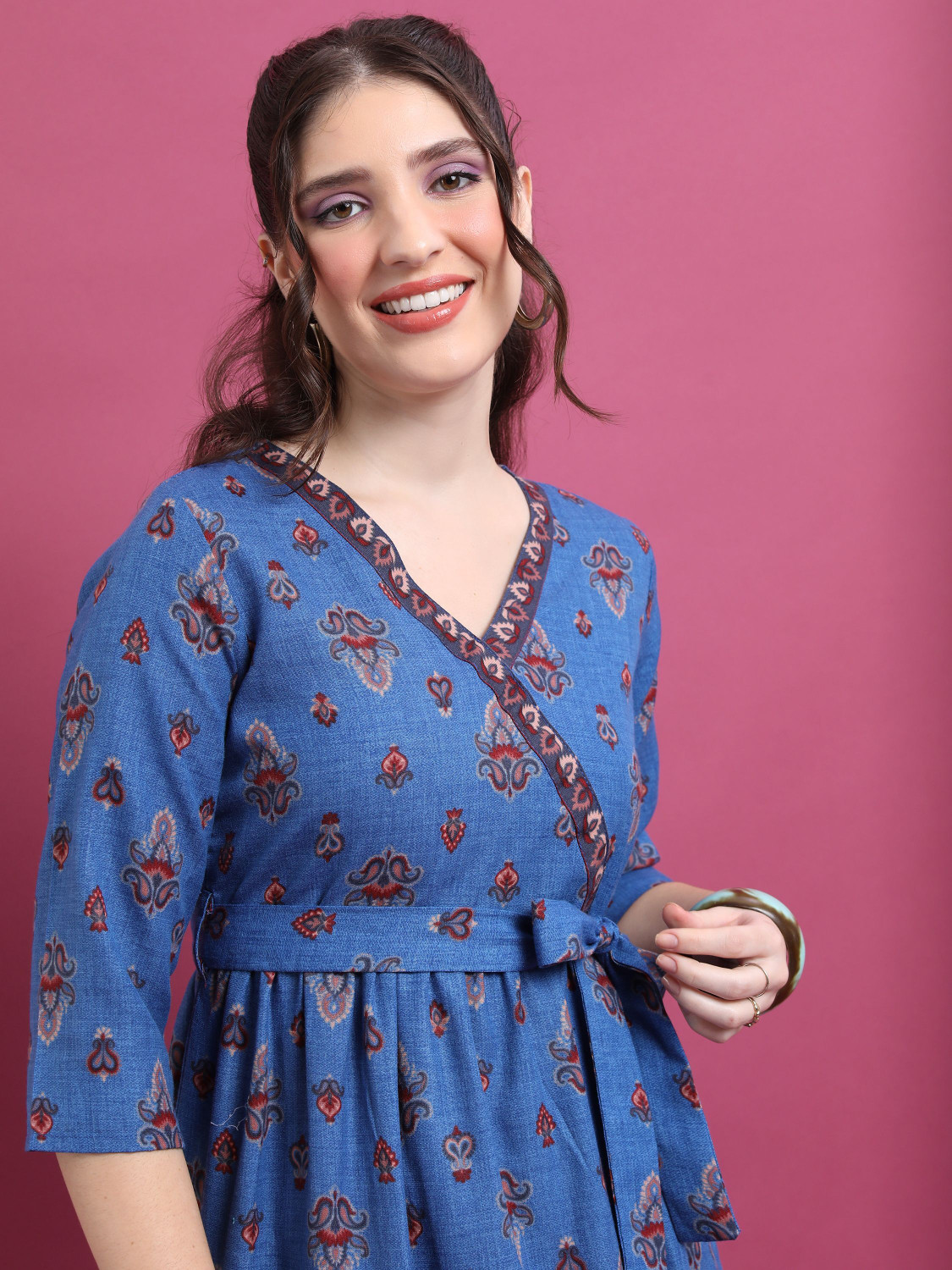Image of Vishudh Women Maxi Blue, Red, Grey Full Length Dress