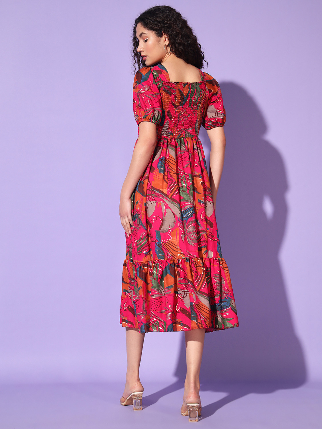 Image of starword Women Fit and Flare Pink Below Knee Dress