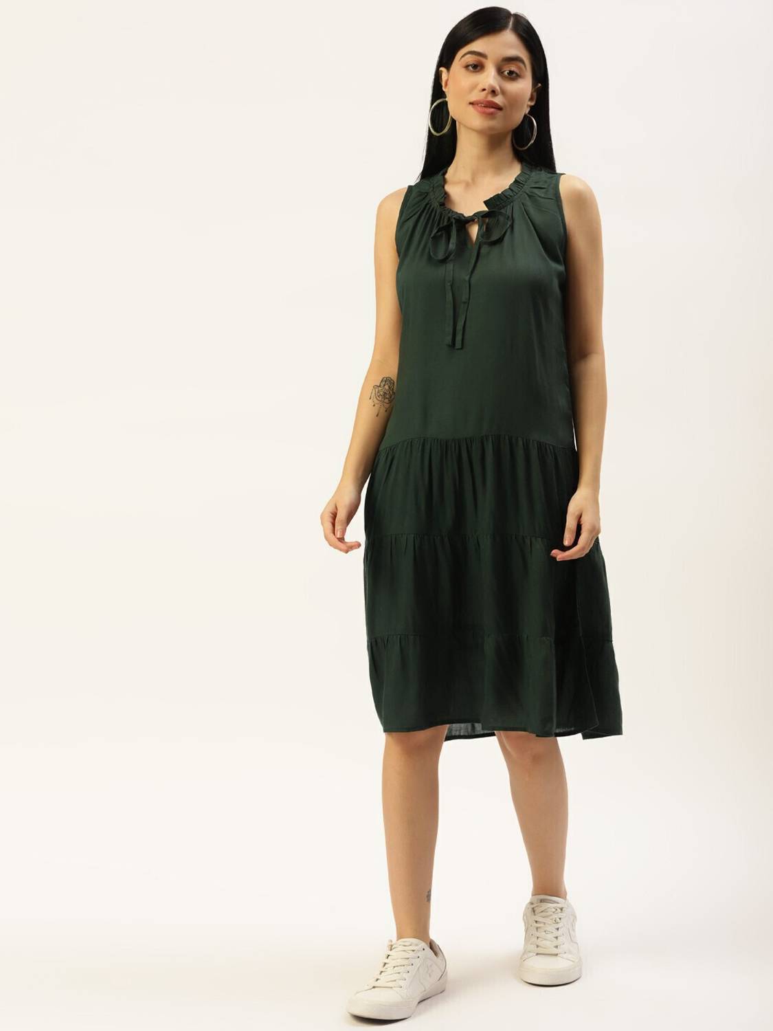 BRINNS Women Fit and Flare Dark Green Knee Length Dress