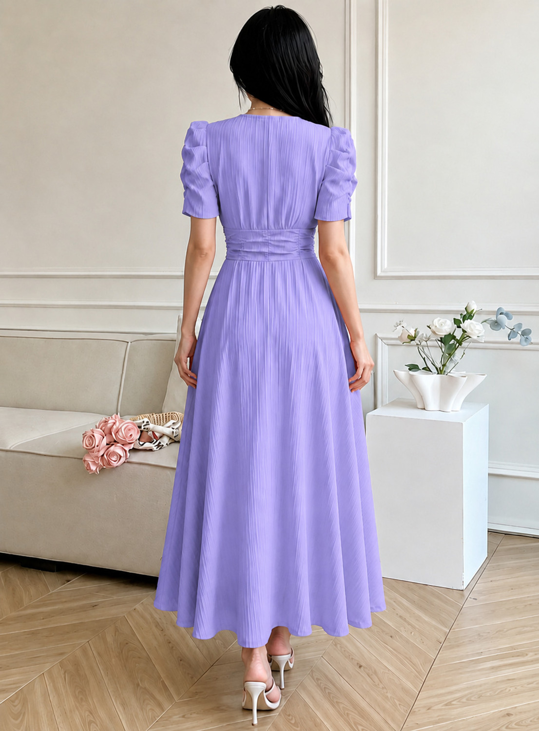 Image of Fabflee Women Fit and Flare Purple Ankle Length Dress