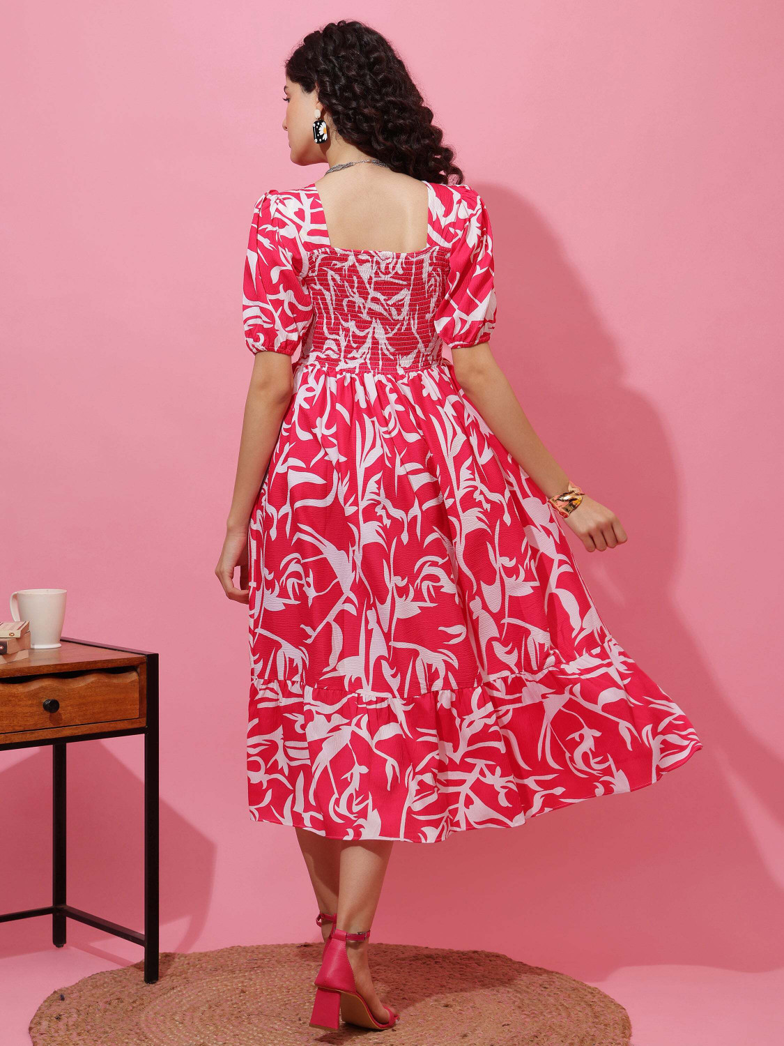 Image of Honky Tonky Women Fit and Flare Pink Midi /Calf Length Dress