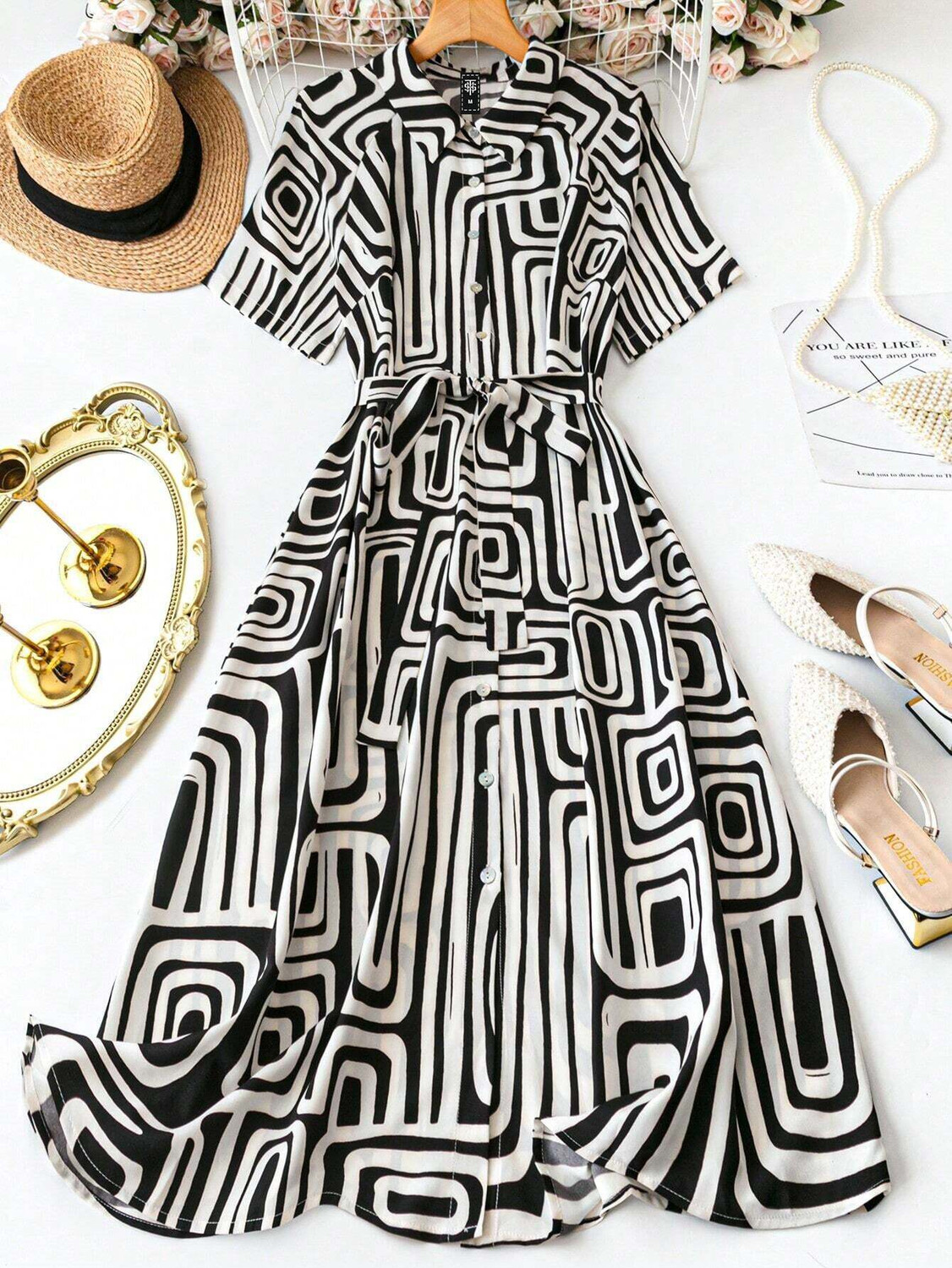 Honky Tonky Women Fit and Flare Black, White Knee Length Dress