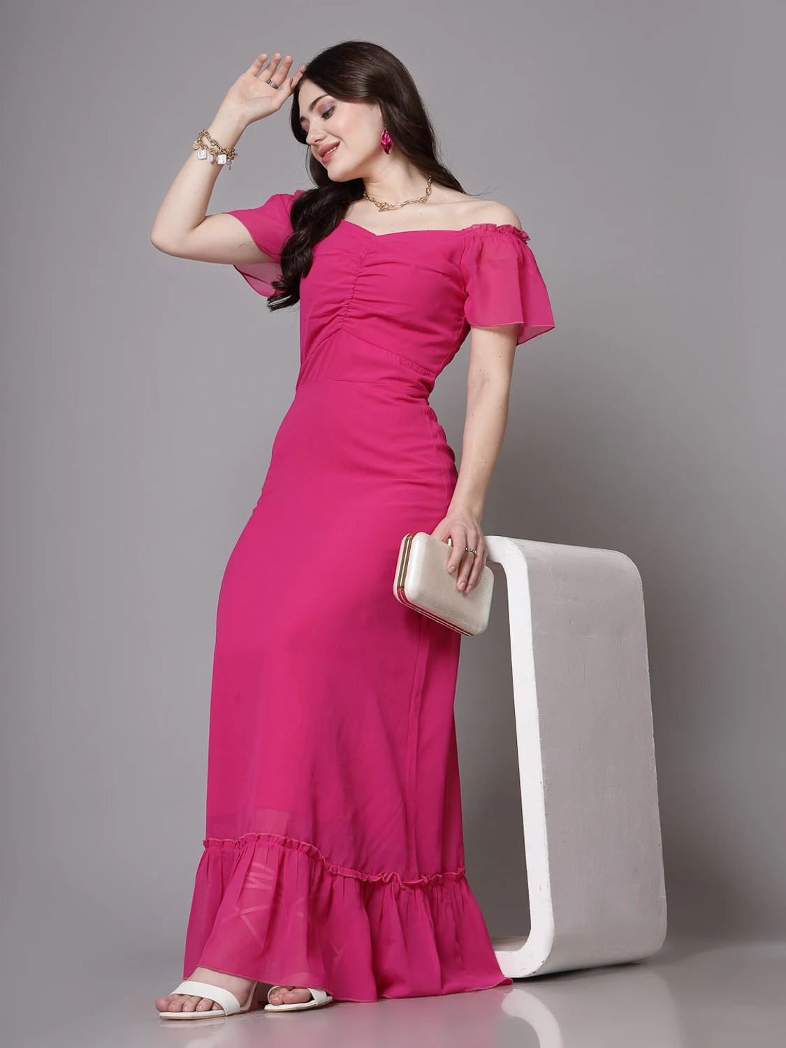 Image of METRONAUT Women Maxi Pink Full Length Dress