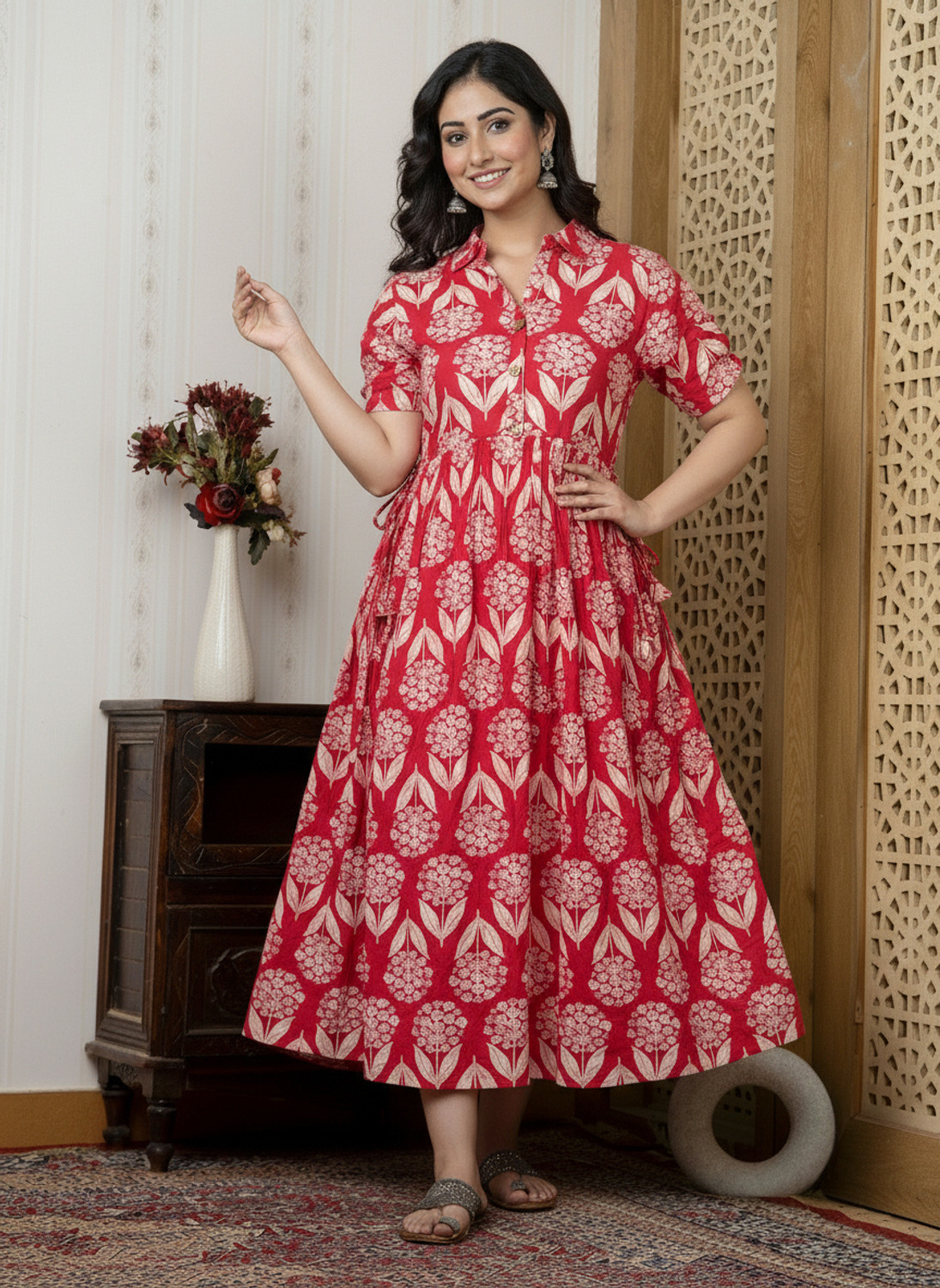 Image of Mialo fashion Women Fit and Flare Pink Below Knee Dress