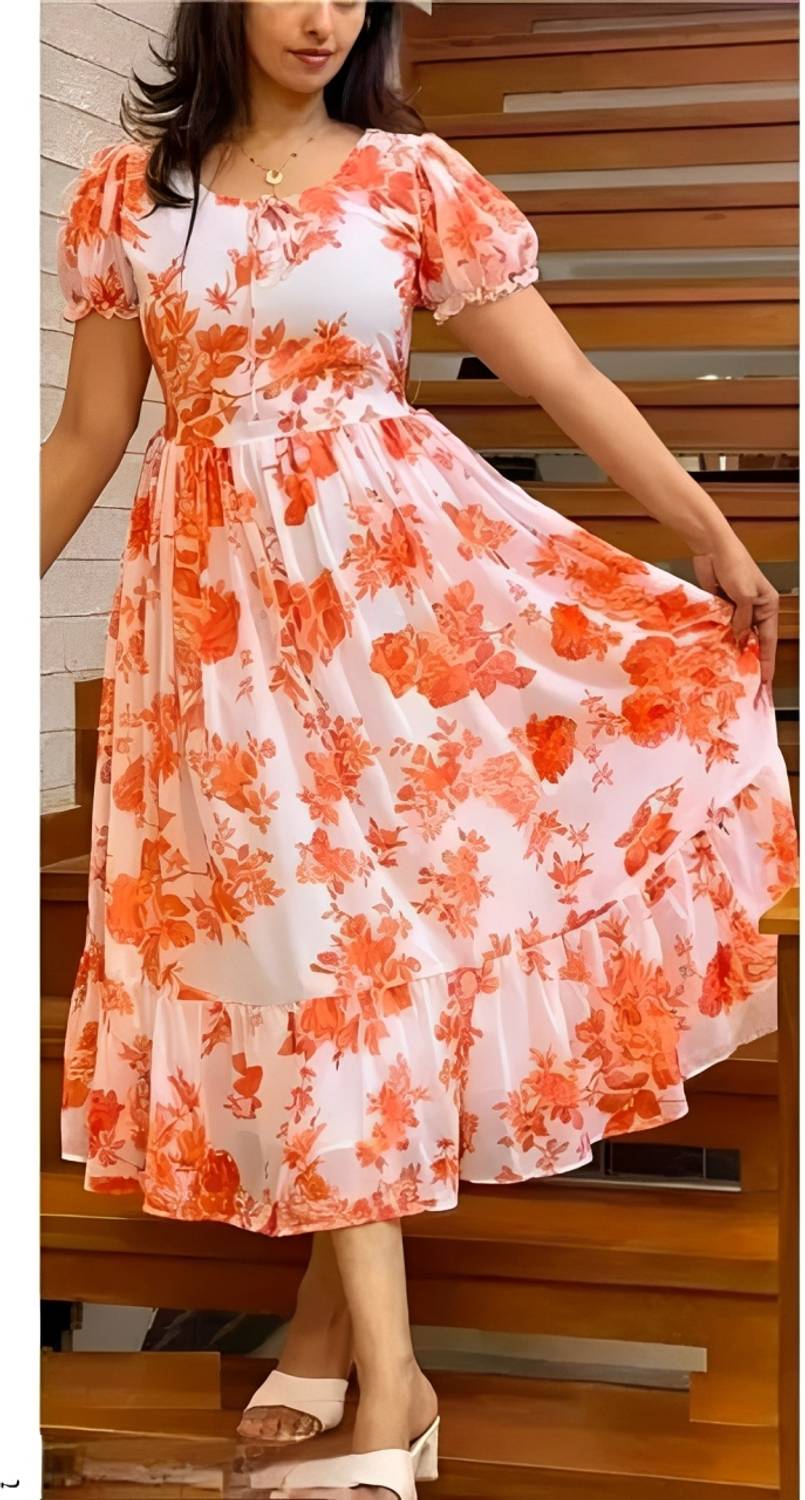 Apparell Women A-line Multicolor Midi/Calf Length Dress