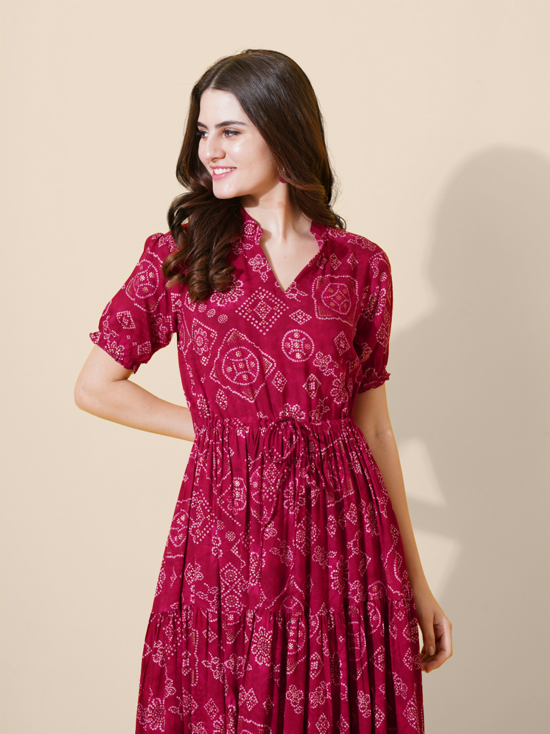 Image of flowervelly Women A-line Pink Below Knee Dress