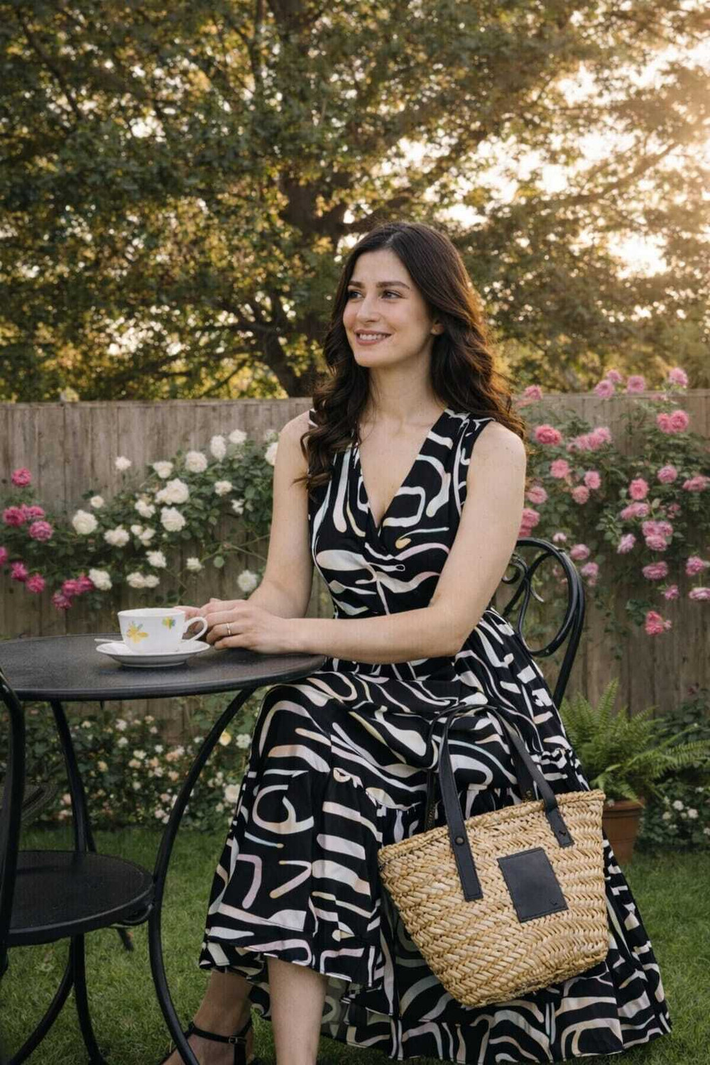 Image of TRIBALOOK Women Maxi Black, White Full Length Dress