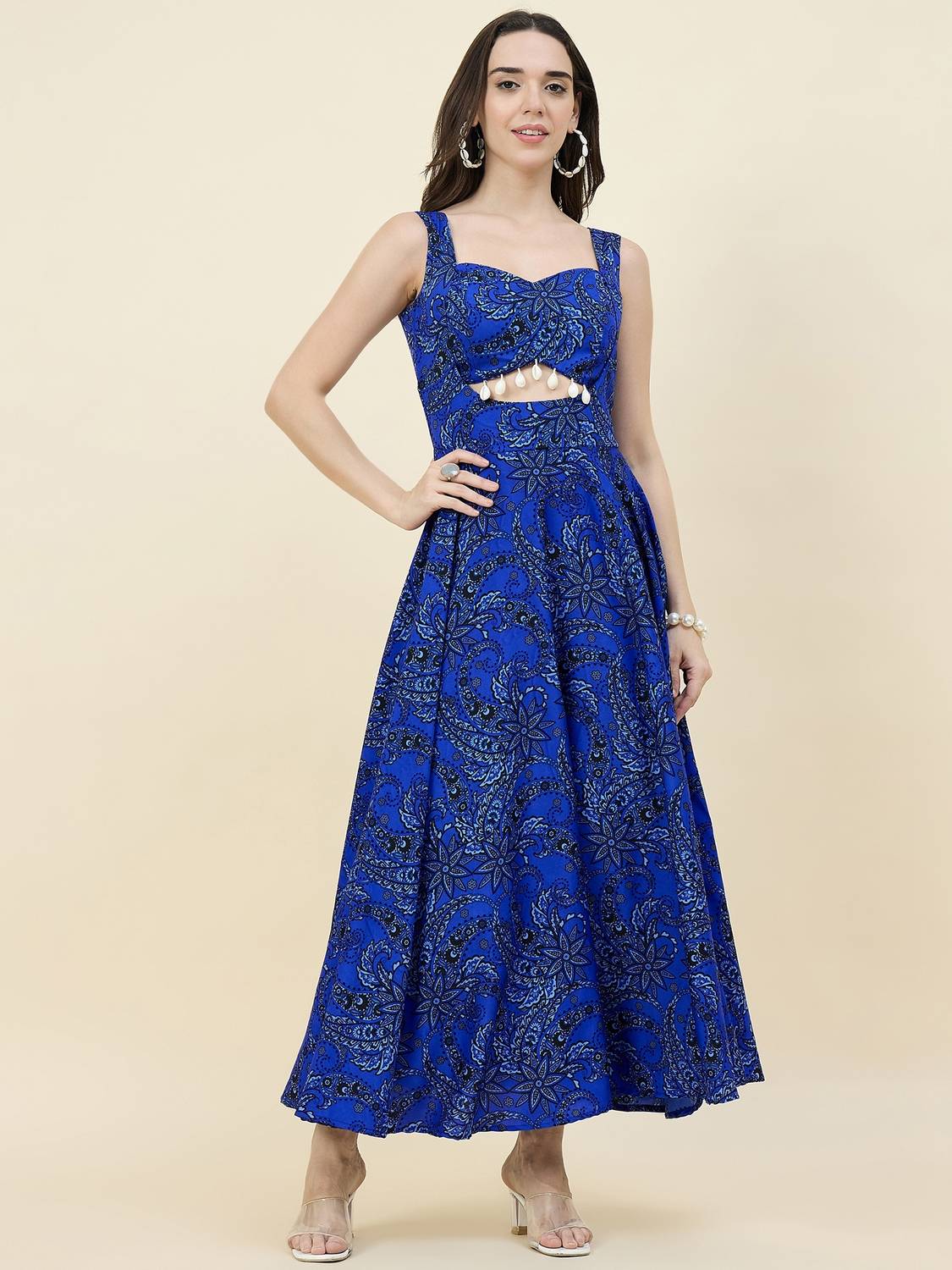 AAYU Women Fit and Flare Blue Maxi/Full Length Dress