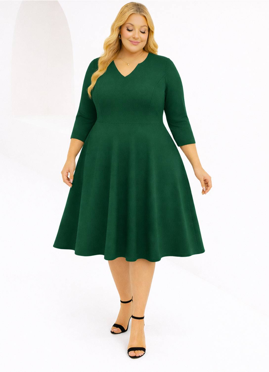 AMEEZA Women Fit and Flare Dark Green Midi/Calf Length Dress