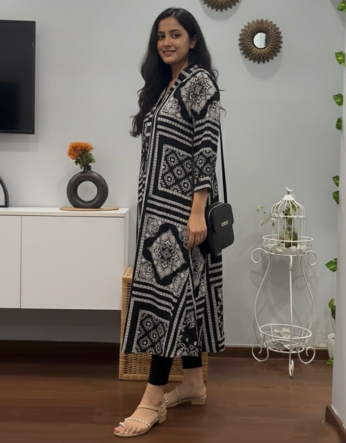 Image of Chaukas Women A-line Black Below Knee Dress