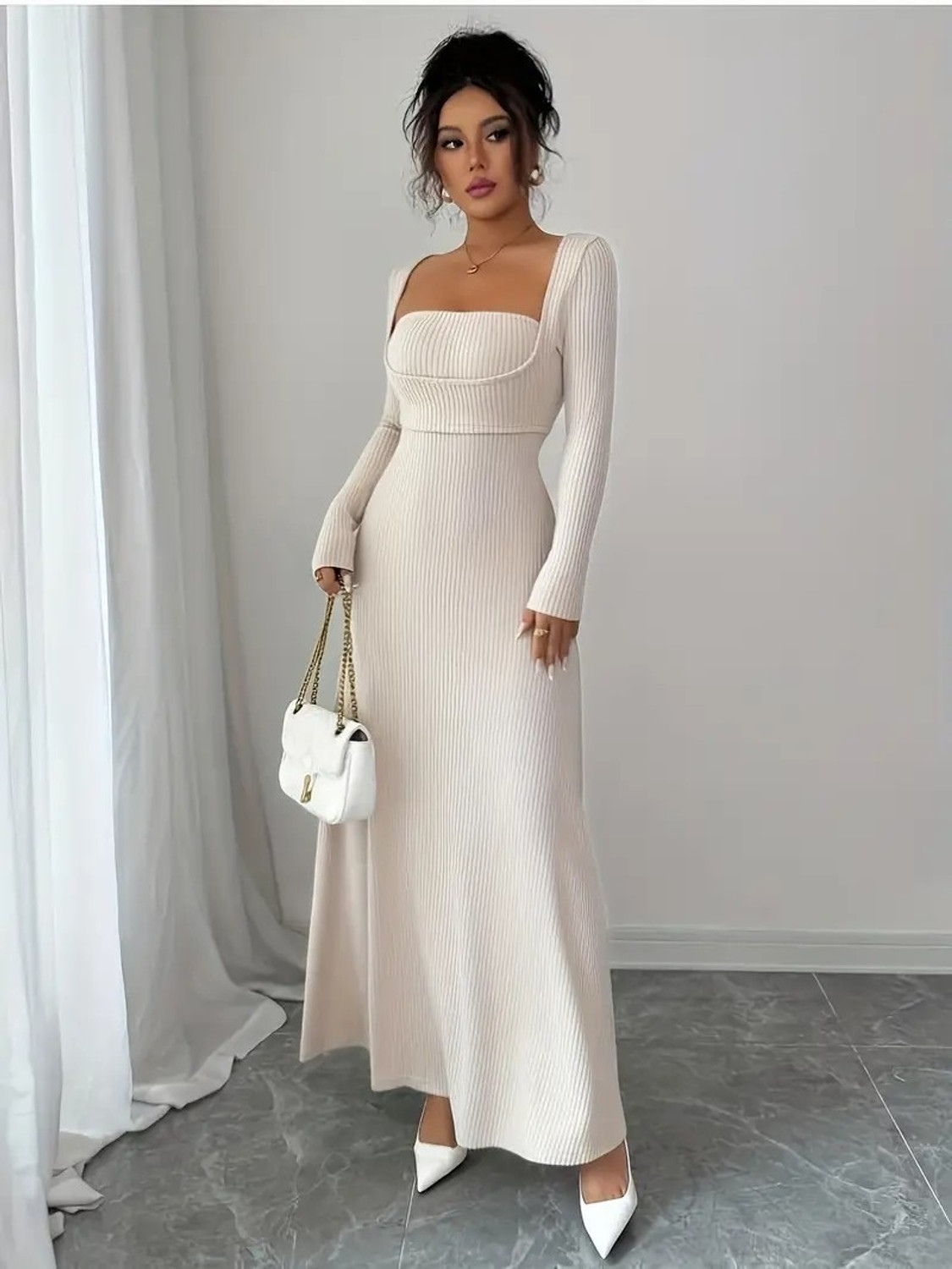 Image of WANQUILA Women Fit and Flare Beige Maxi /Full Length Dress
