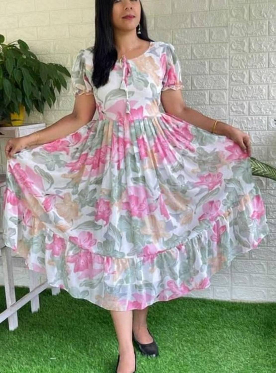 Aabhilasha Girls Calf Length Festive/Wedding Dress