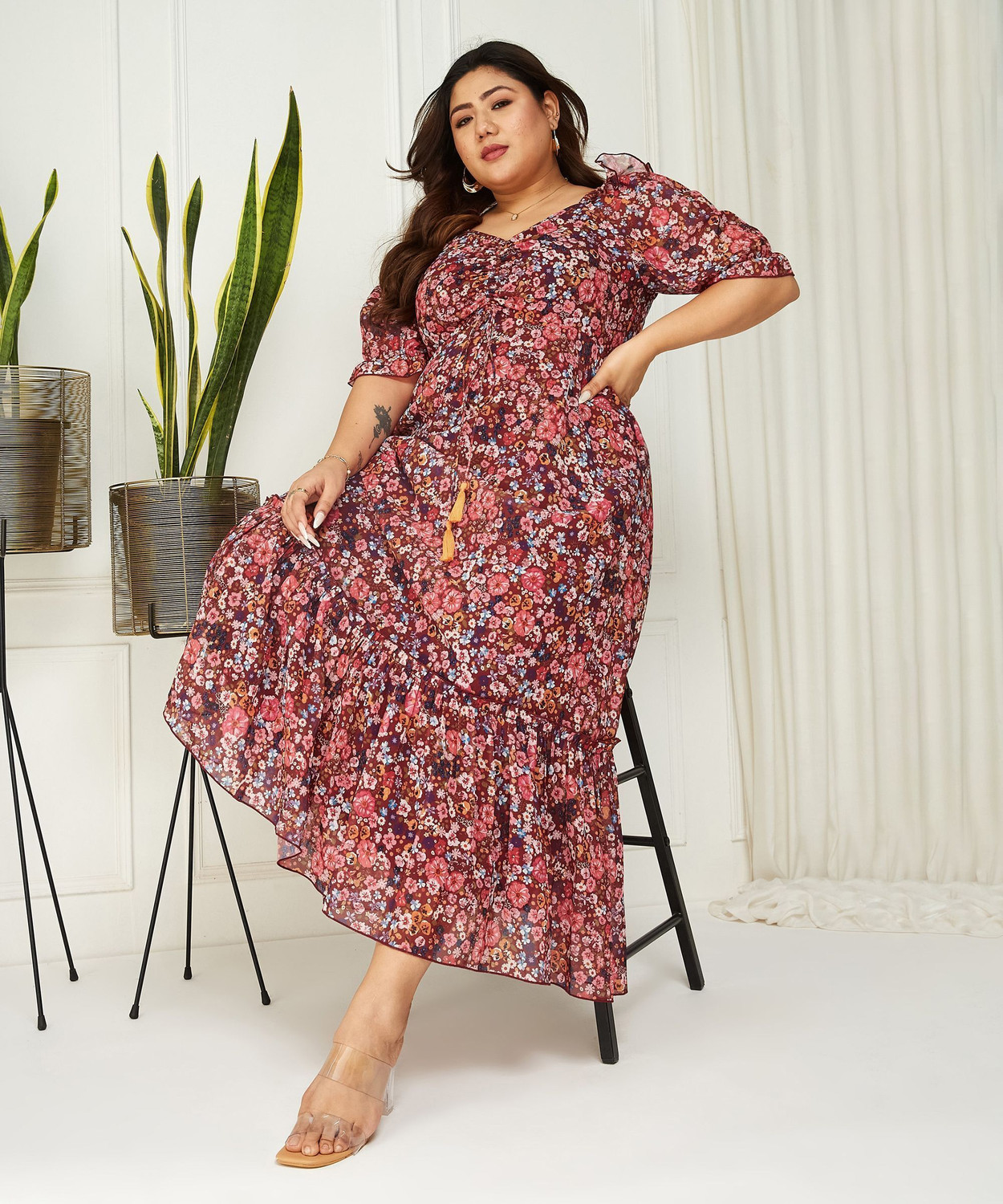 Image of Miss Chase Women Tiered Multicolor Ankle Length Dress