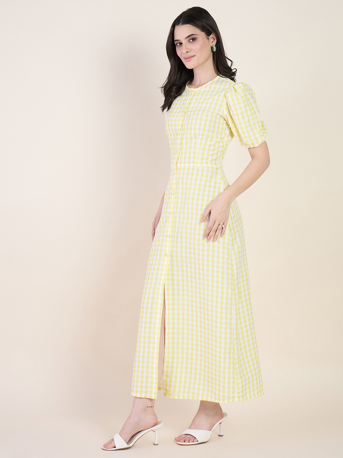 Image of AAYU Women A-line Yellow Midi /Calf Length Dress