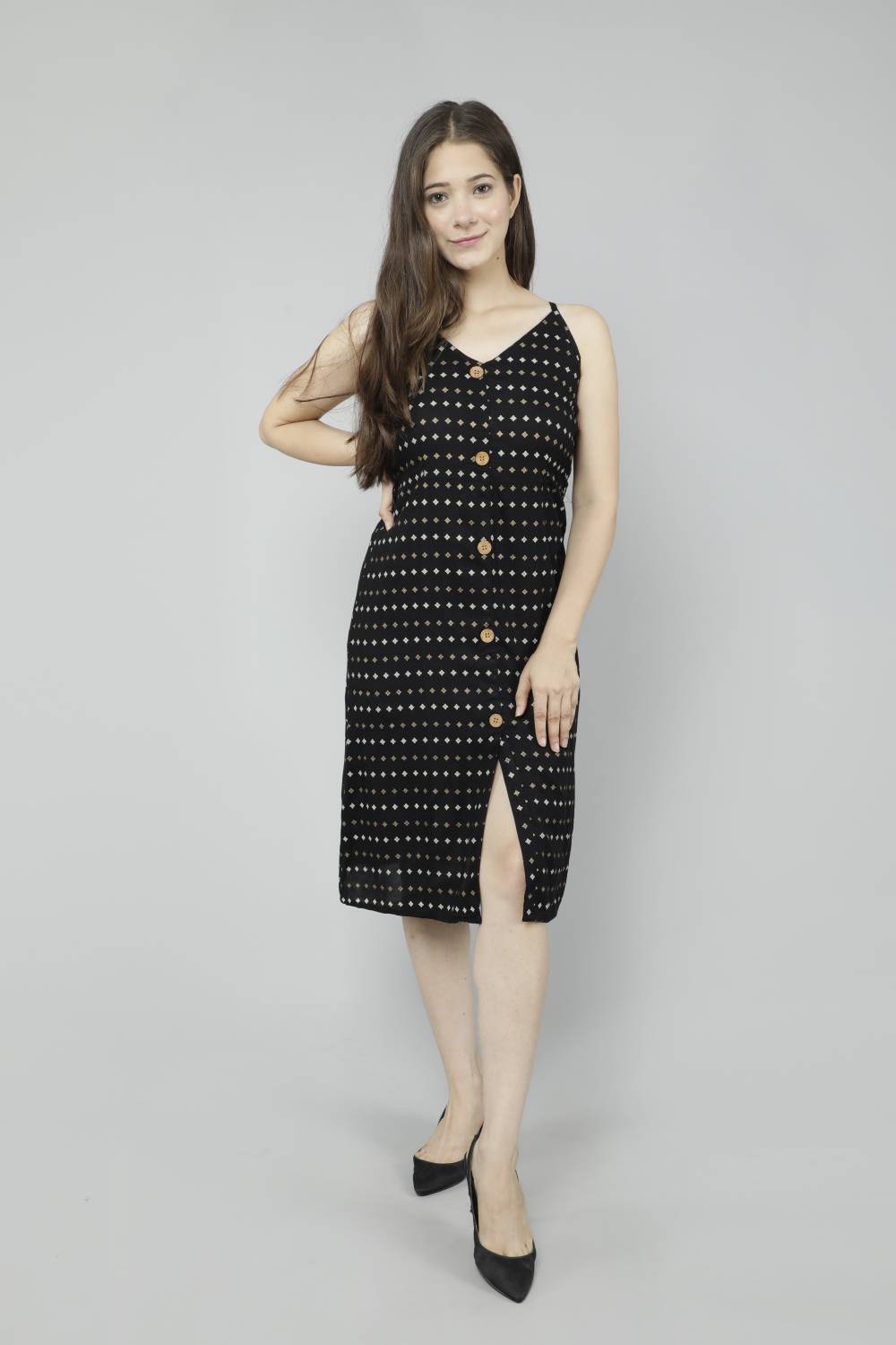 AVYCO Women A-line Black, Gold Knee Length Dress