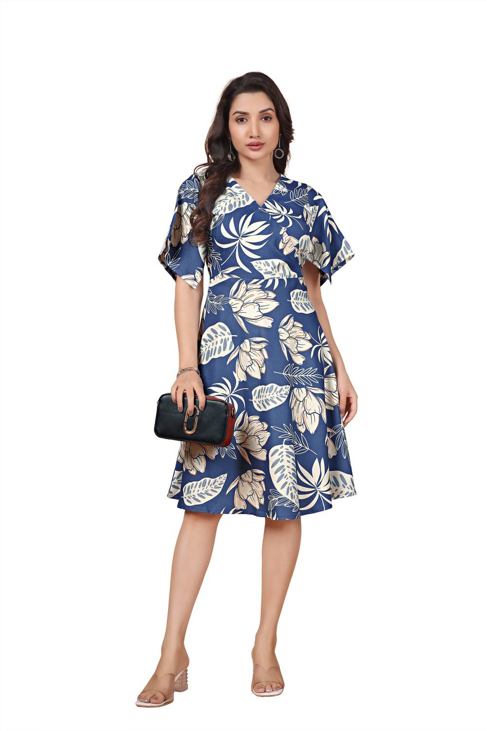 A.B.A Women Fit and Flare White Knee Length Dress