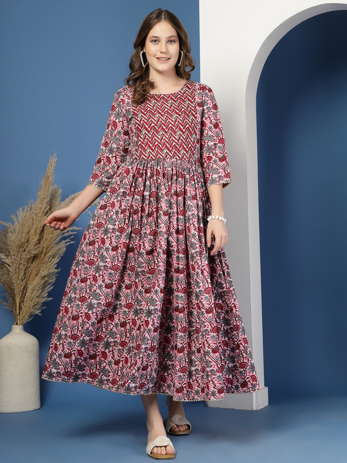 Image of METRONAUT Women Fit and Flare Multicolor Ankle Length Dress