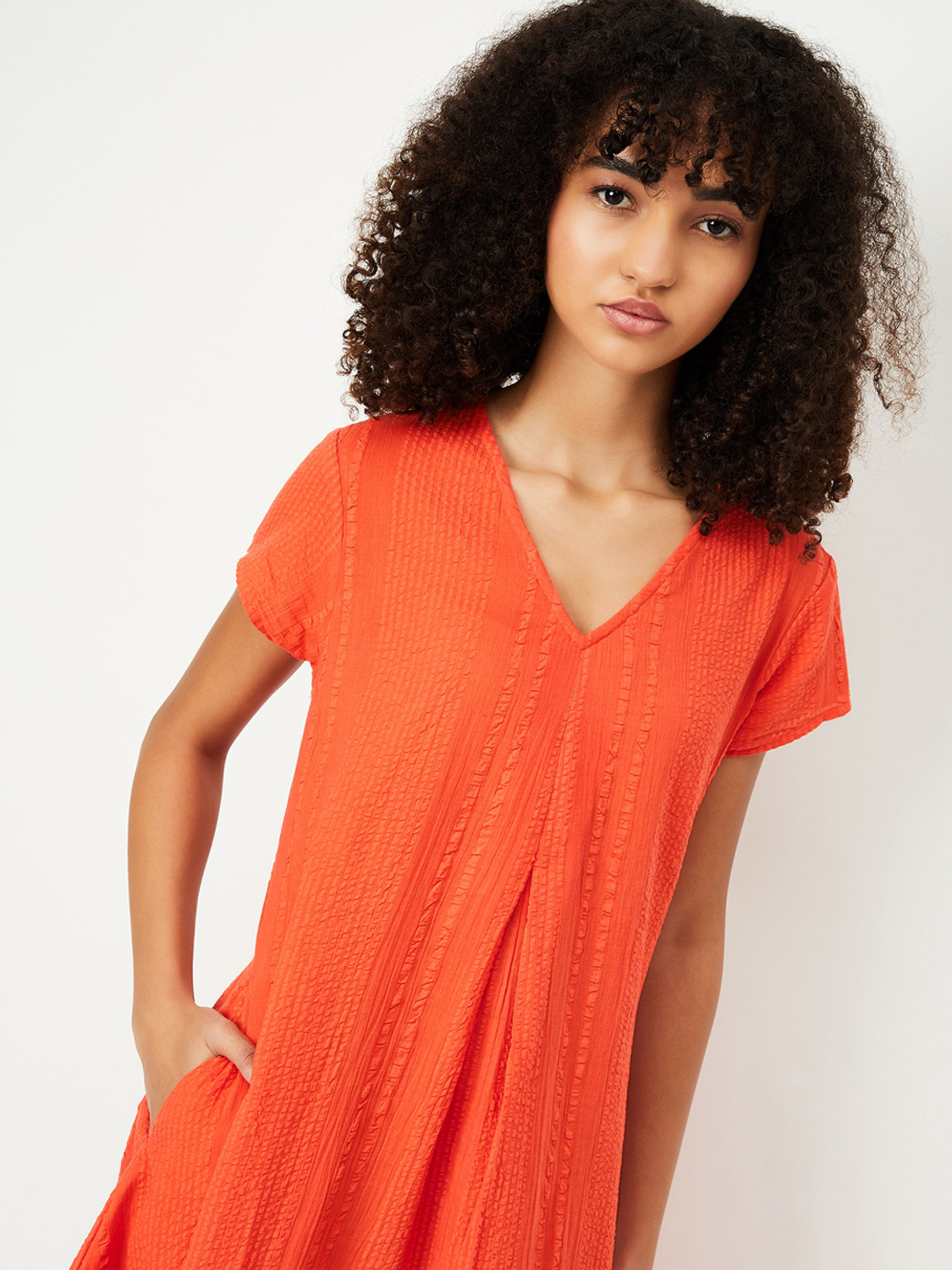 Image of MAX Women Asymmetric Orange Below Knee Dress