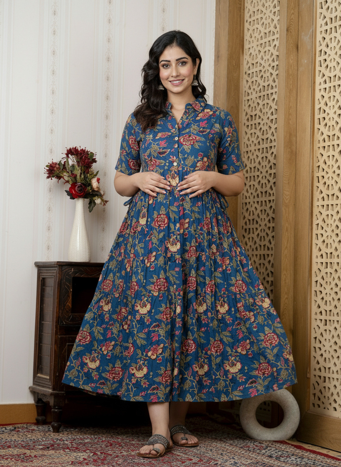 Image of Mialo fashion Women Fit and Flare Dark Blue Below Knee Dress