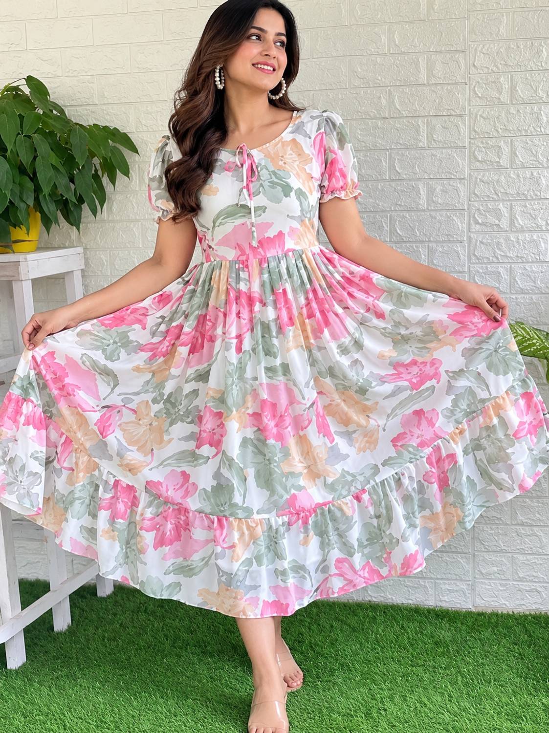 AMORE CREATION Women Maxi Pink Full Length Dress