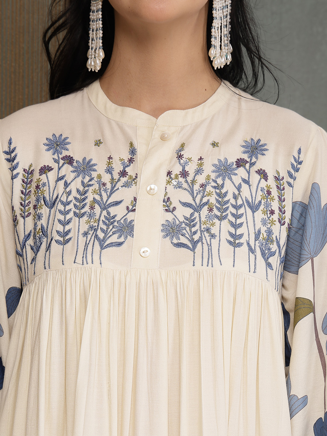 Image of Stylum Women Tiered Blue, Beige Knee Length Dress