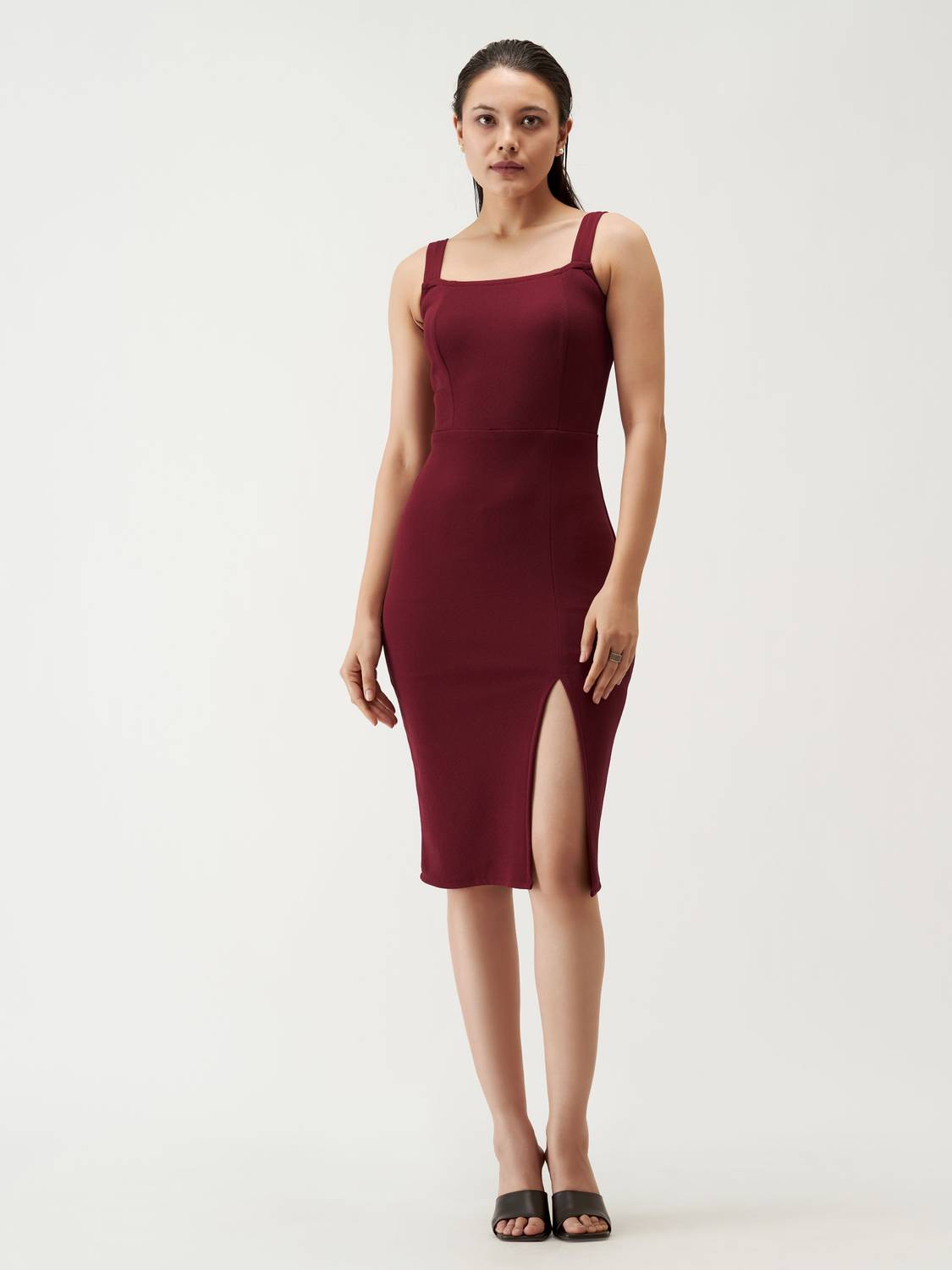 AASK Women Bodycon Maroon Knee Length Dress