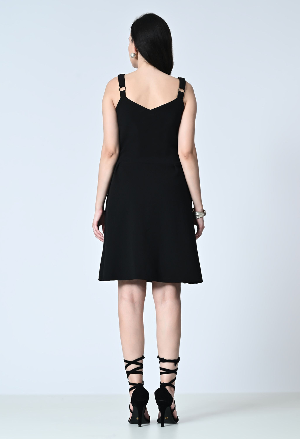 Image of OWL MINK Women Fit and Flare Black Knee Length Dress