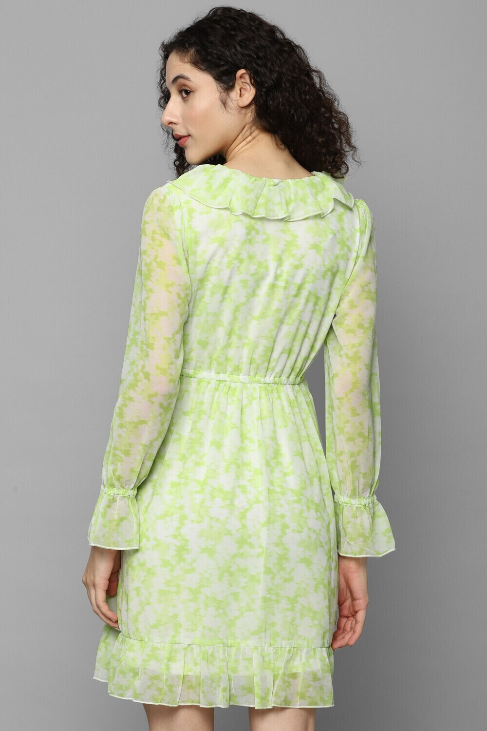 Image of Allen Solly Women A-line Green, White Above Knee /Mid Thigh Length Dress