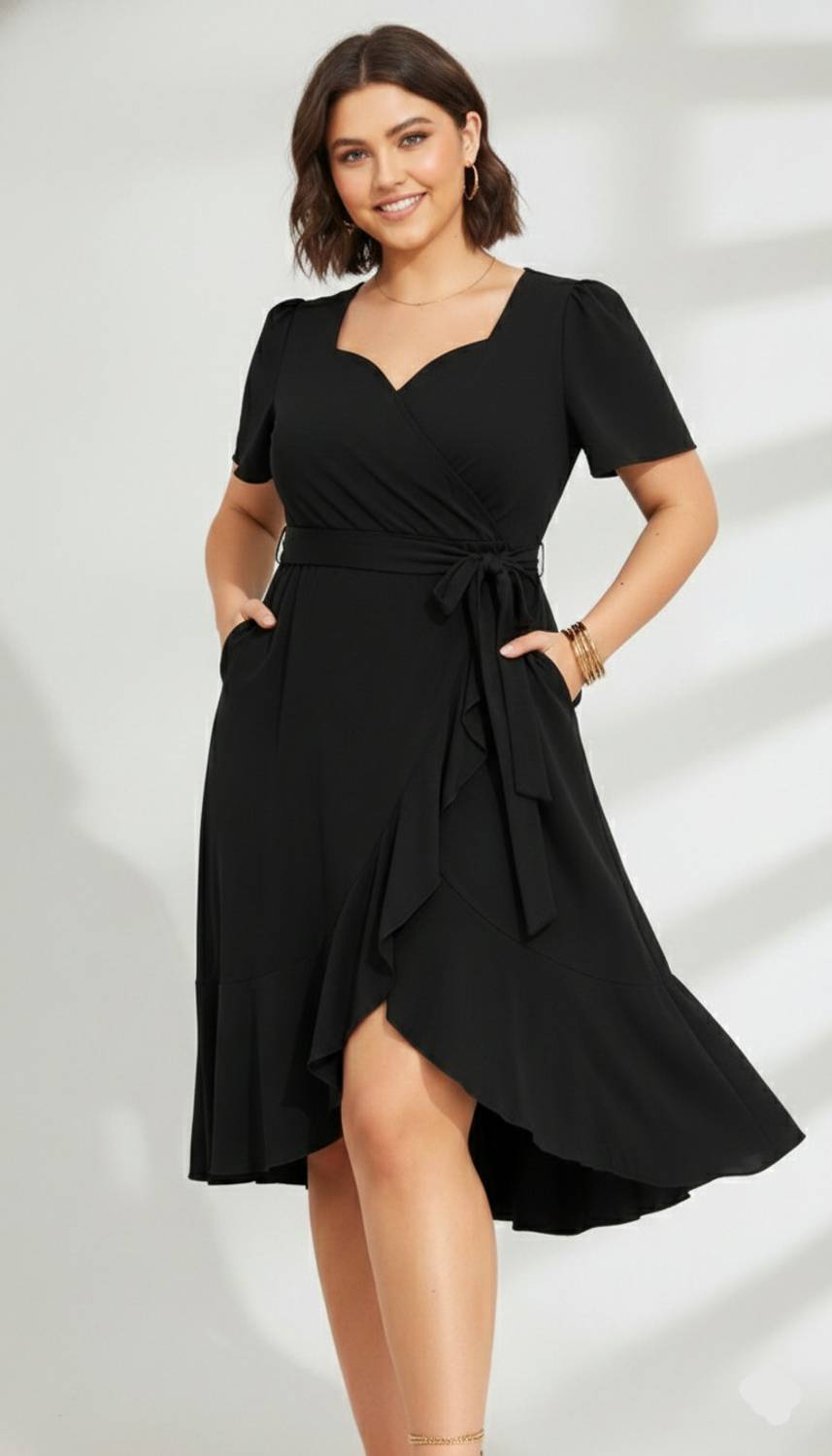C4D Women Fit and Flare Black Midi/Calf Length Dress