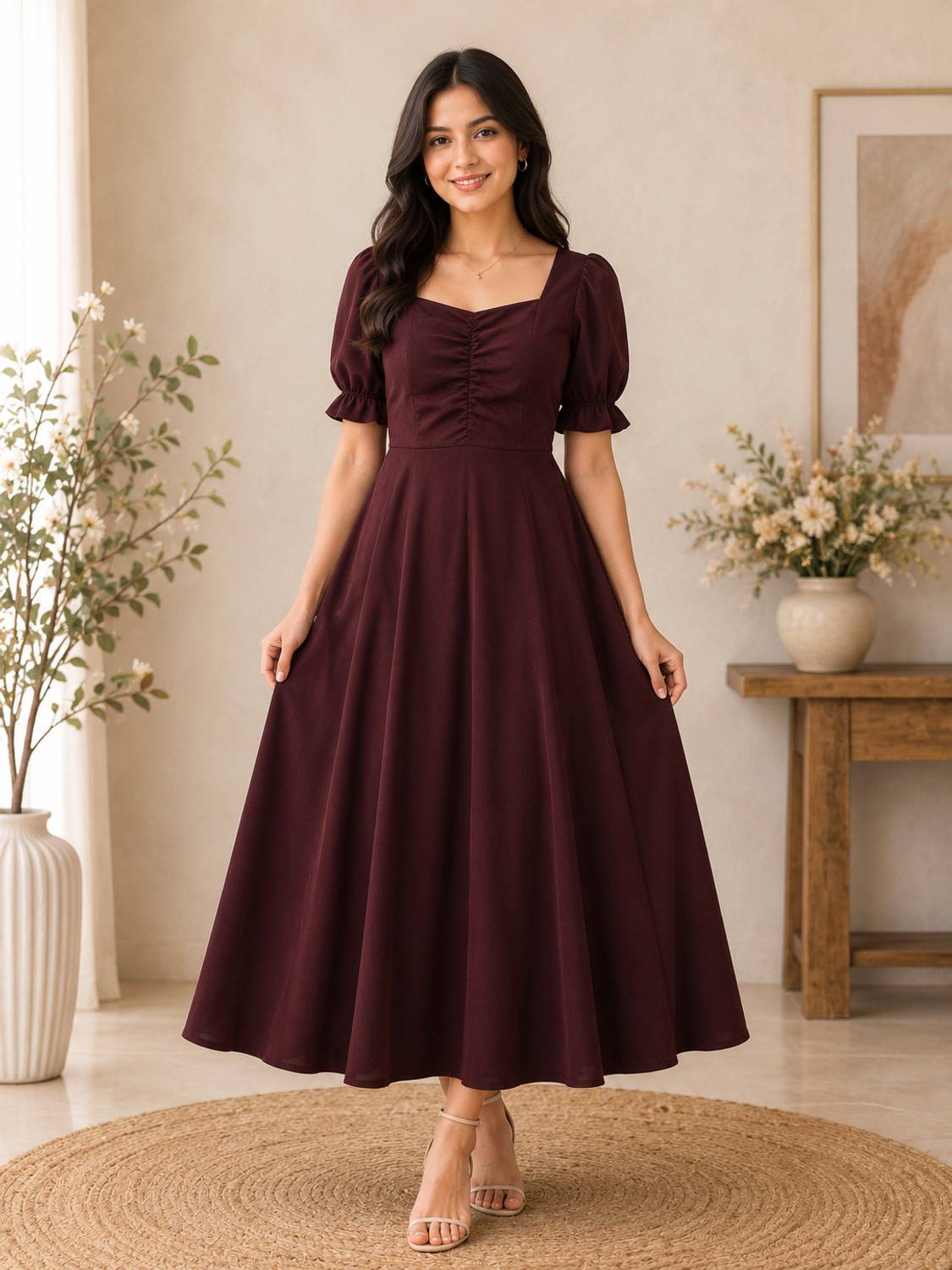 HRM.ENTERPRISE Women Fit and Flare Brown Maxi/Full Length Dress