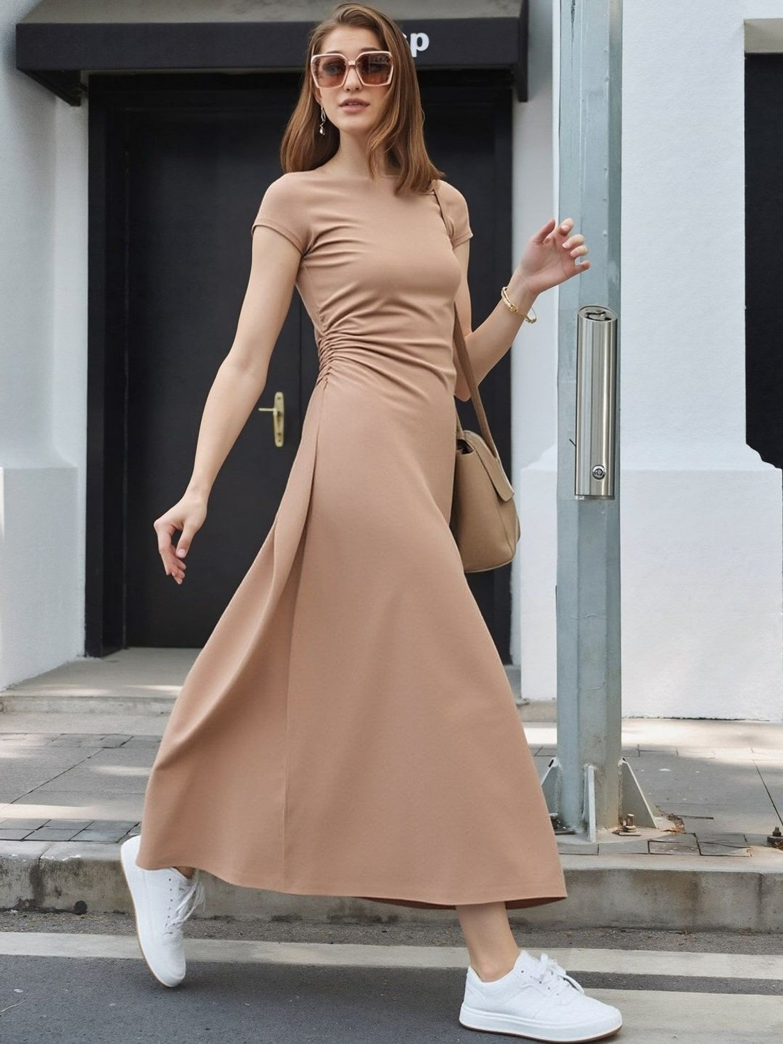 Image of Dressberry Women Sheath Beige Midi /Calf Length Dress