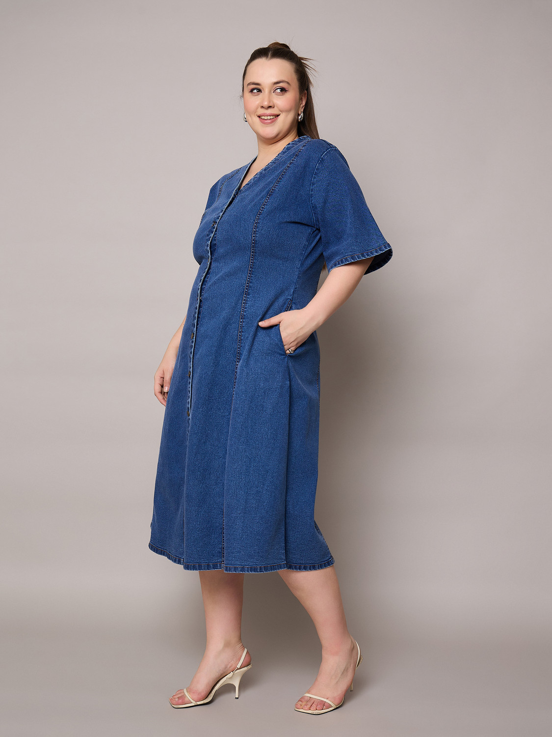 Image of SASSAFRAS Curve Women A-line Dark Blue Midi /Calf Length Dress