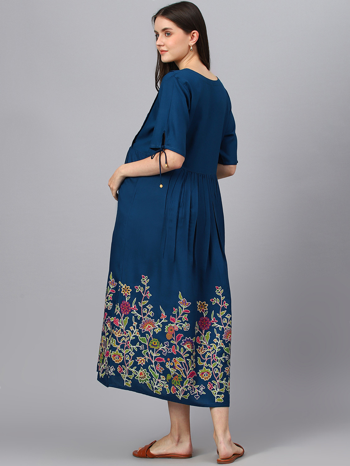 Image of Negen Women Gathered Blue Midi /Calf Length Dress