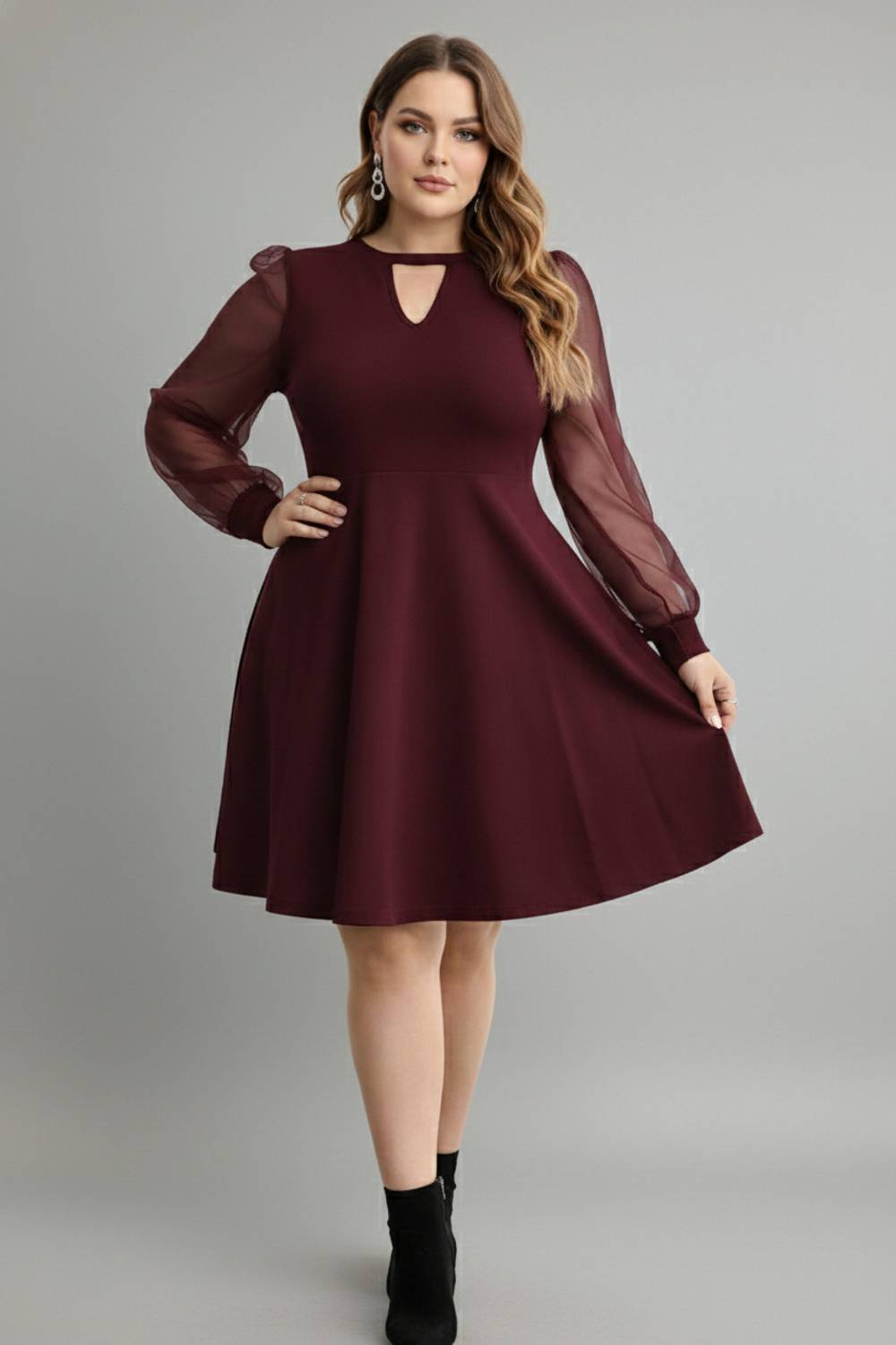 C4D Women Fit and Flare Maroon Midi/Calf Length Dress