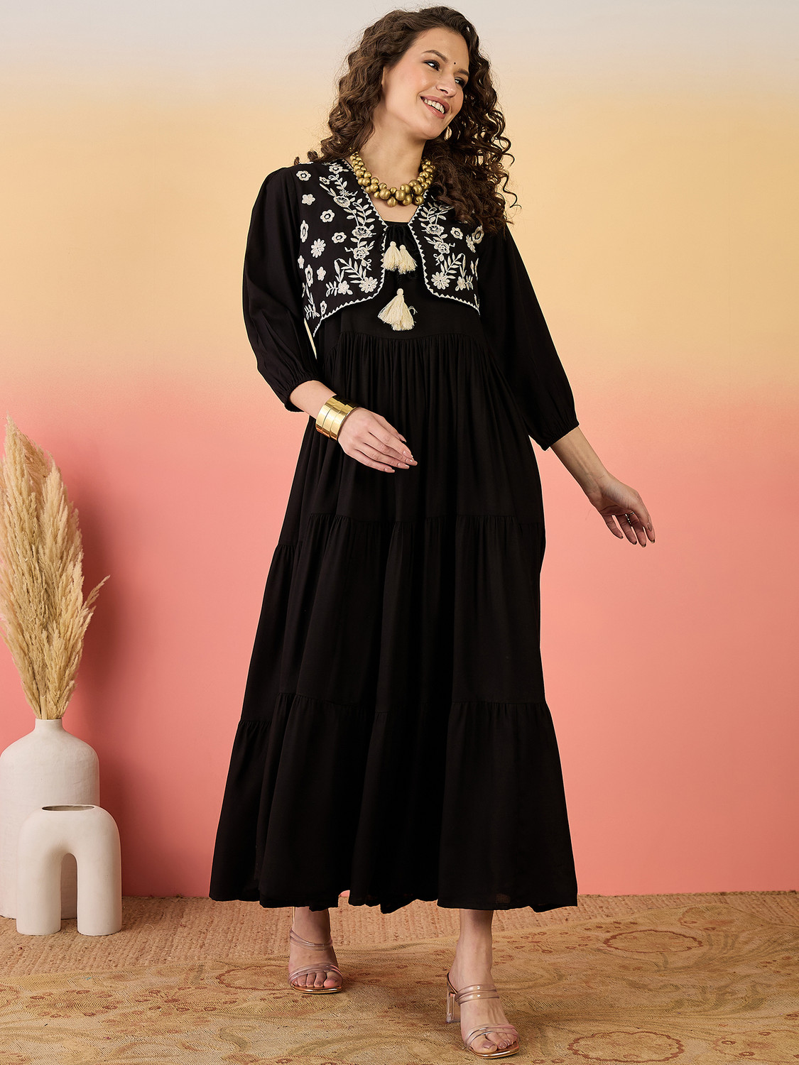 Image of Stylum Women Empire Waist Black Maxi /Full Length Dress