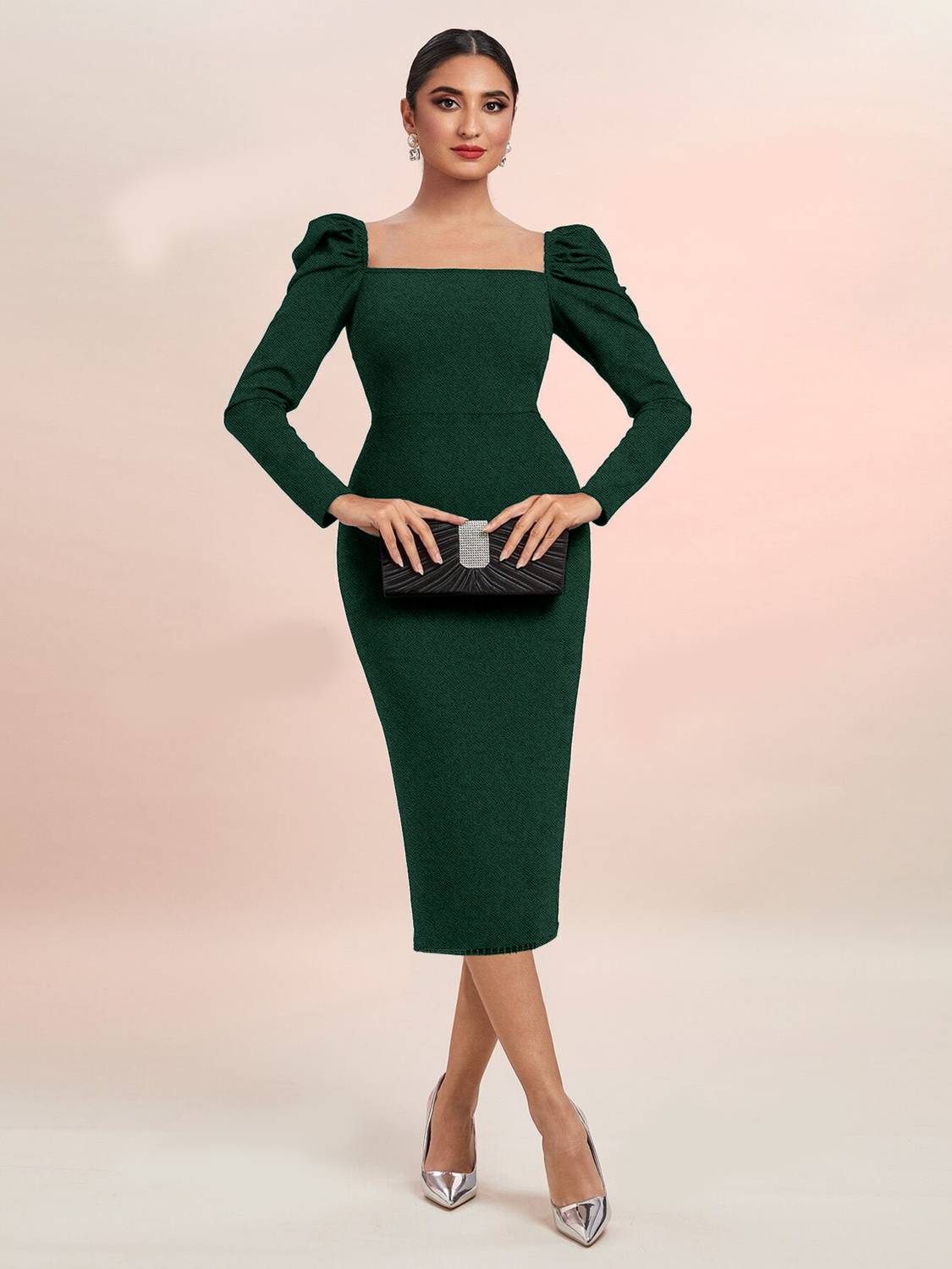 Alekya Women Bodycon Dark Green Midi/Calf Length Dress