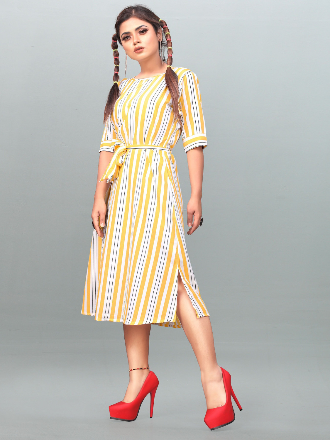 Image of tanvi creation Women Fit and Flare Multicolor Below Knee Dress