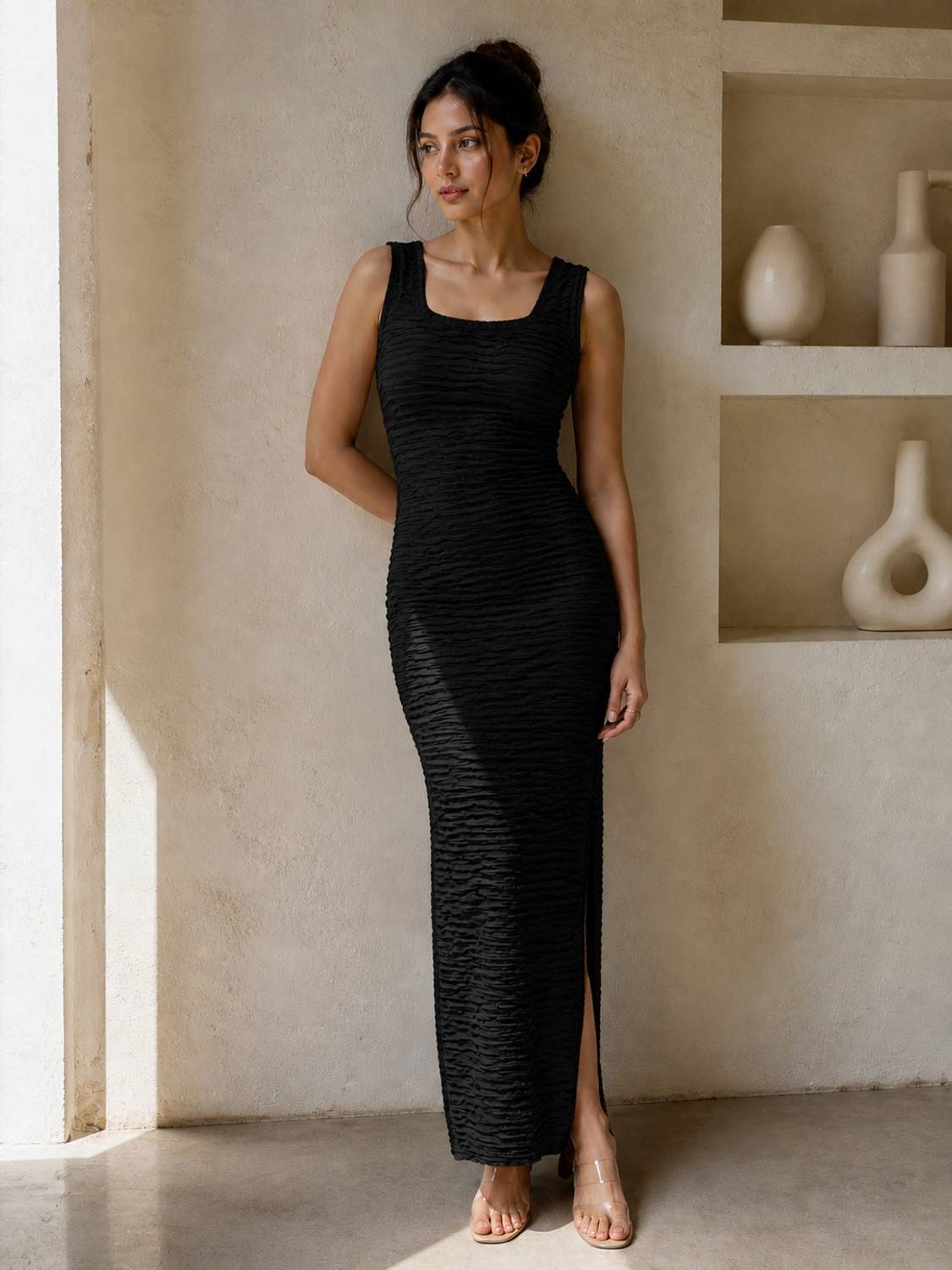 METRONAUT Women Bodycon Black Maxi/Full Length Dress