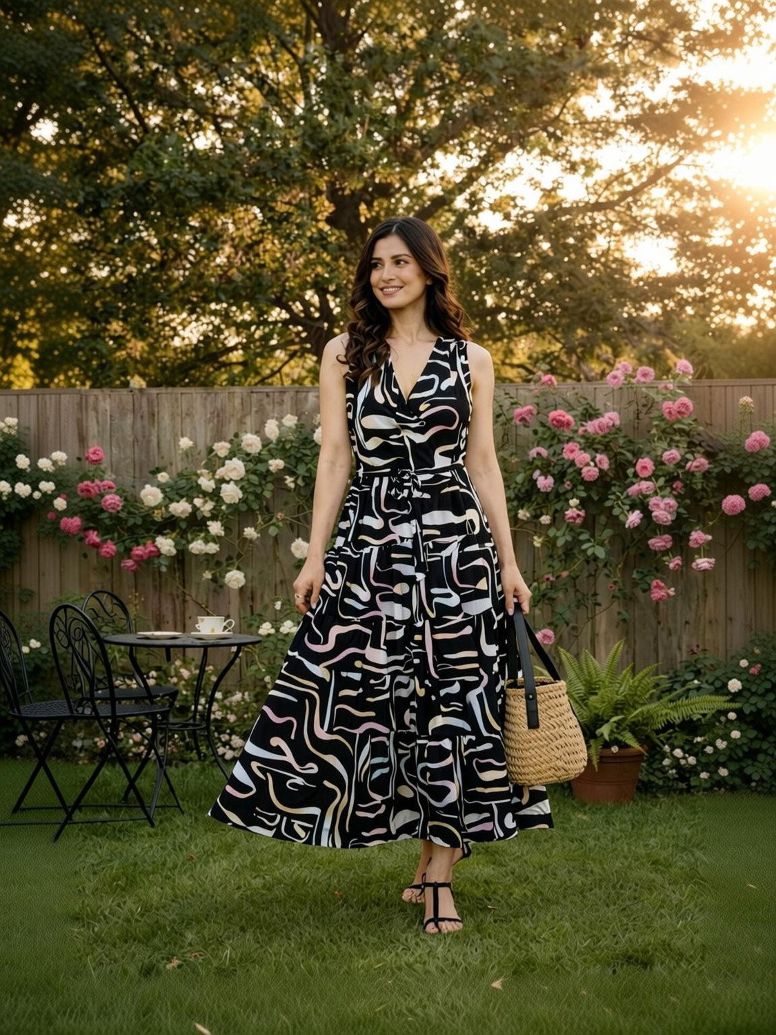 Image of TRIBALOOK Women Maxi Black, White Full Length Dress
