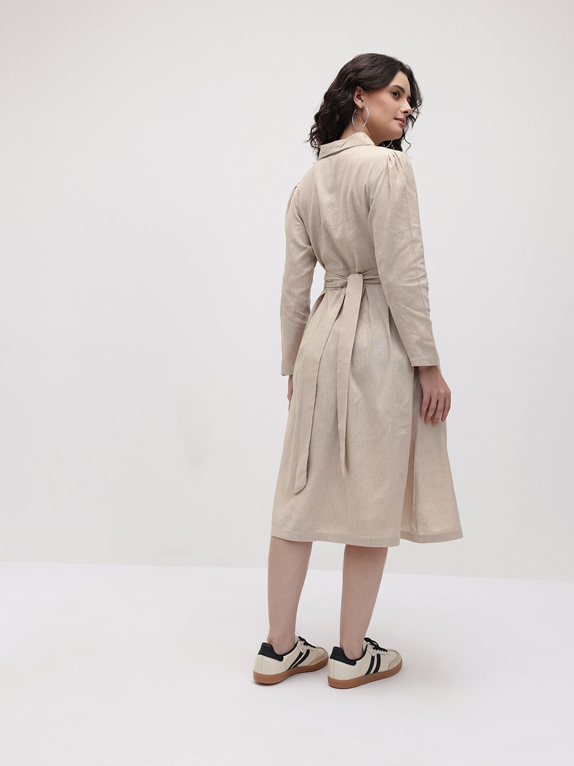 Image of Cottinfab Women A-line Beige Midi /Calf Length Dress