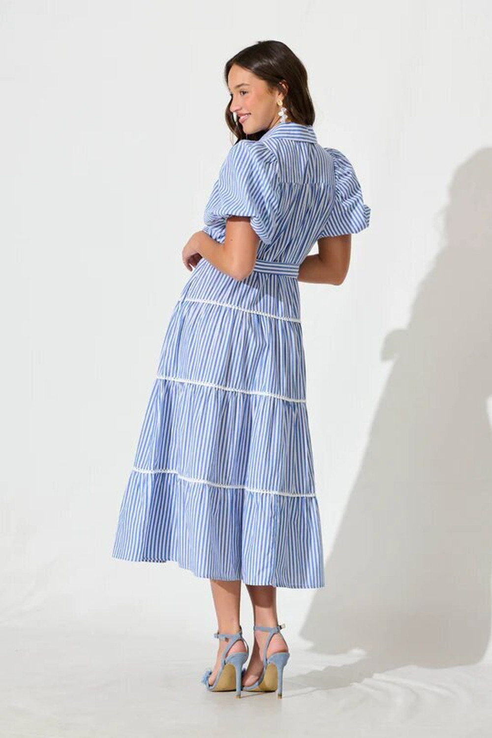 Image of Burgstudio9 Women Fit and Flare Blue Midi /Calf Length Dress