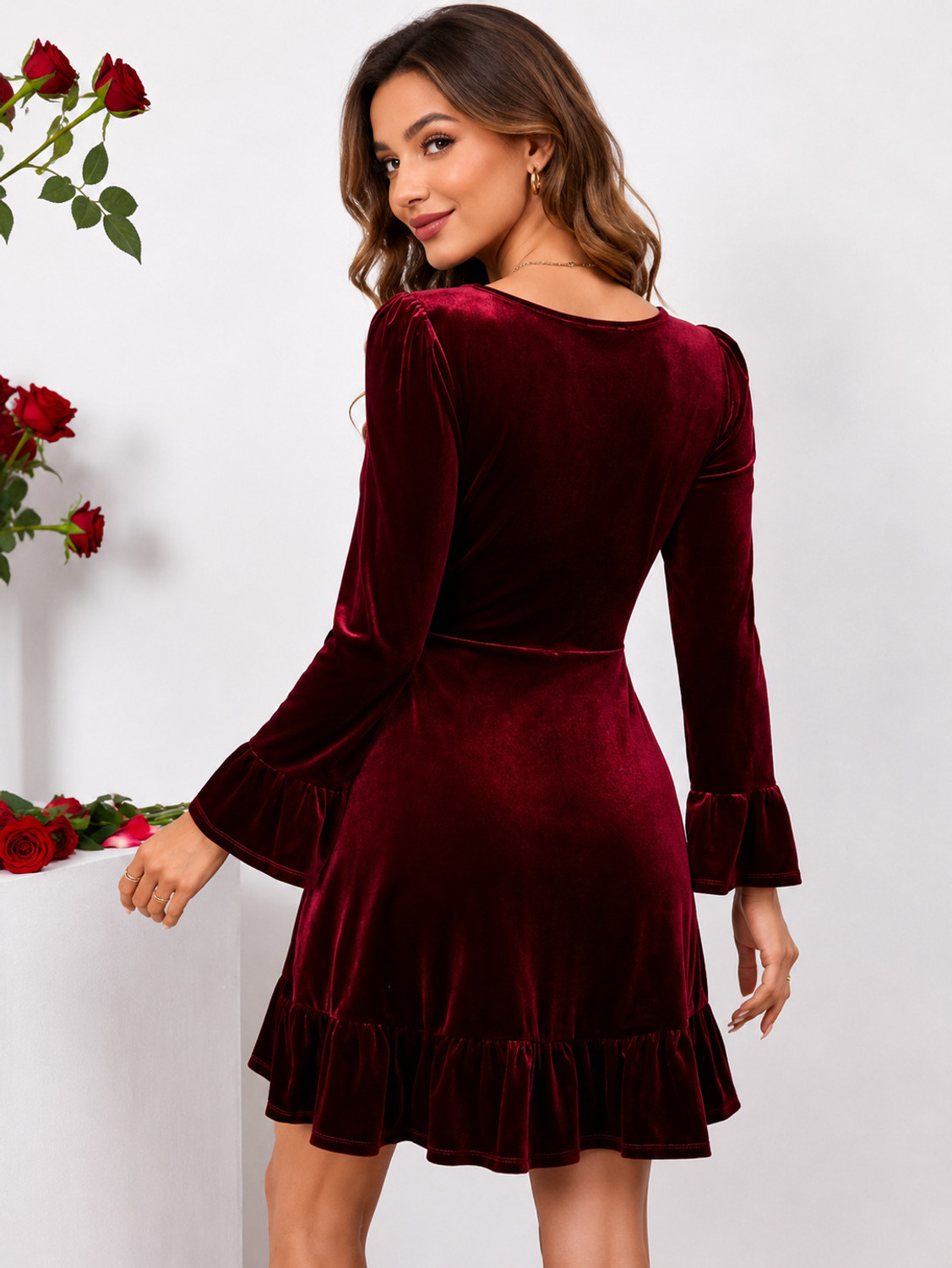 Image of CAJUNI Women Fit and Flare Maroon Knee Length Dress