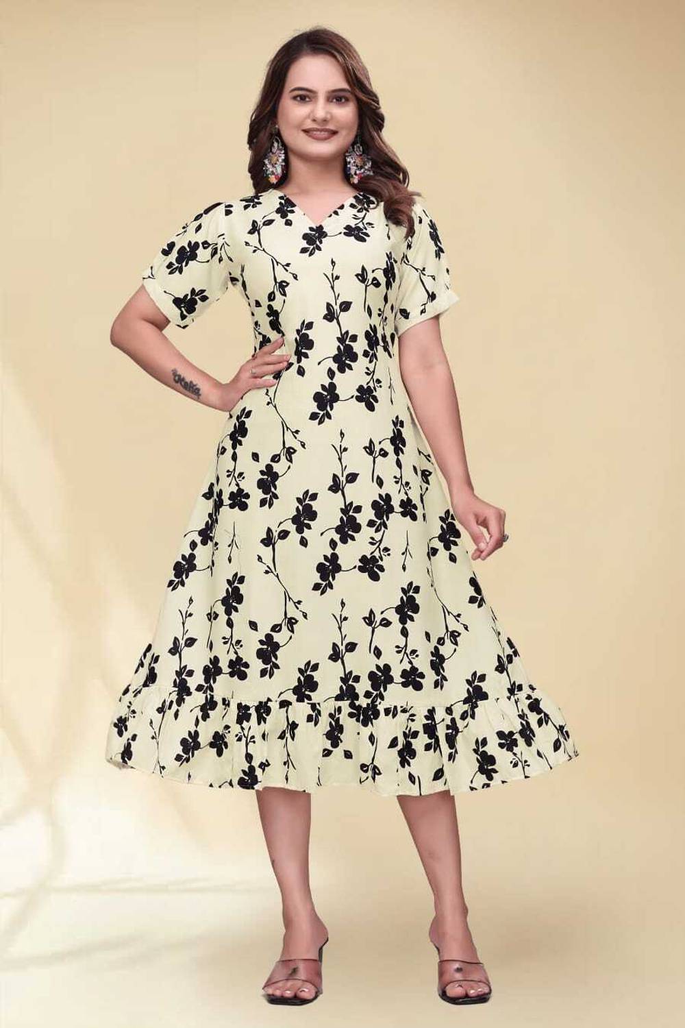 VK Fashion Women A-line White Ankle Length Dress