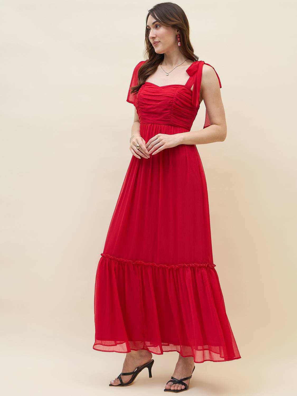 AAYU Women Red Layered Maxi Dress - Image 3